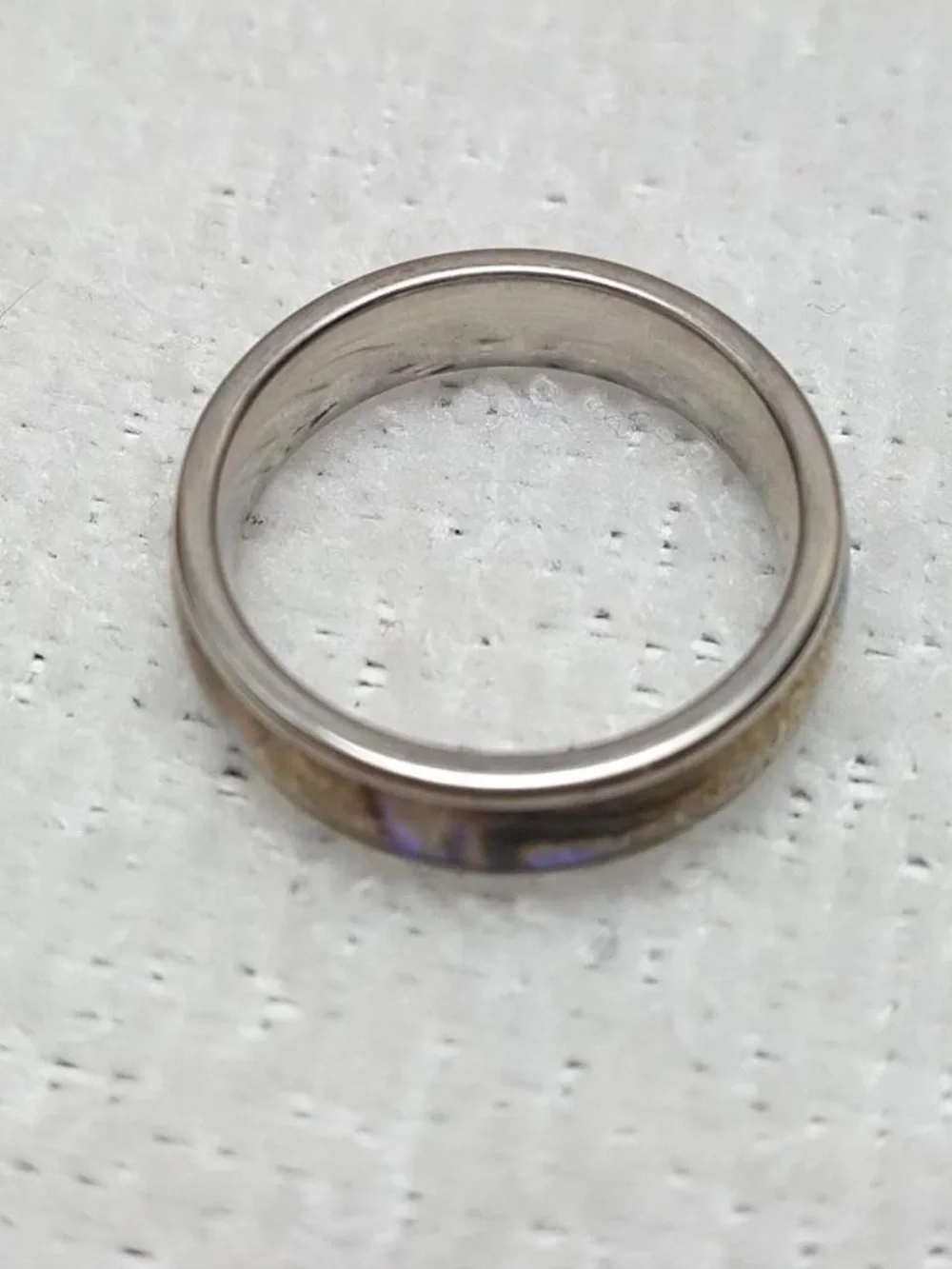 Silver Iridescent Abalone Inlay Ring - Green & Purple Hues